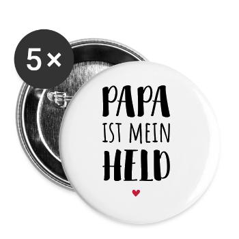 Papa ist mein Held / Papa ist der Beste! - Buttons groß 56 mm (5er Pack) - Weiß - Vorne