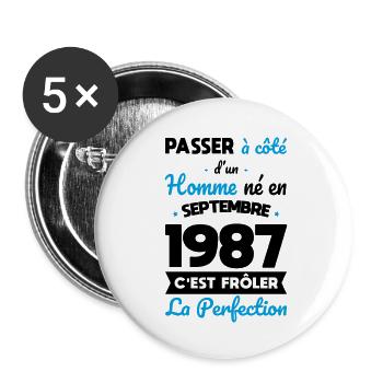 Anniversaire 35 ans - Né en Septembre 1987 - Lot de 5 grands badges (56 mm) - blanc - Devant