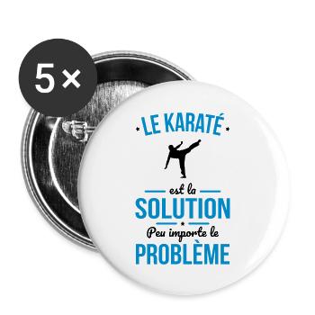 Le karaté est la solution peu importe le problème - Lot de 5 grands badges (56 mm) - blanc - Devant