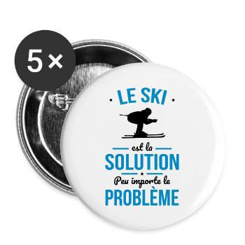 Le ski est la solution peu importe le problème - Lot de 5 grands badges (56 mm) - blanc - Devant