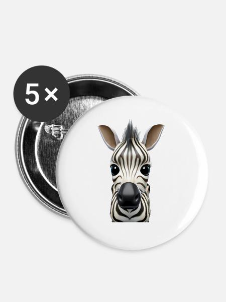 Niedliches Zebra Design - Buttons groß 56 mm (5er Pack) - Weiß