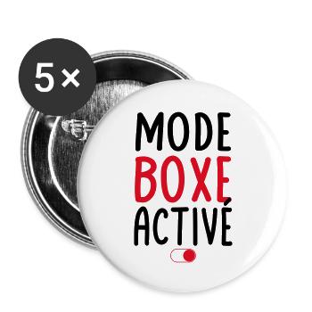 Mode Boxe activé - Idée cadeau - Lot de 5 grands badges (56 mm) - blanc - Devant