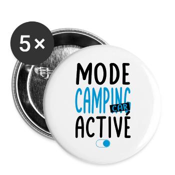 Mode Camping-car activé - Idée cadeau - Lot de 5 grands badges (56 mm) - blanc - Devant