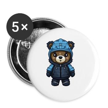 Bear Winter Comic - Buttons large 2.2''/56 mm (5-pack) - white - Front