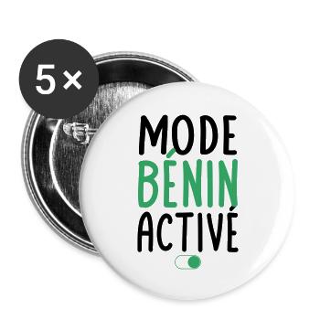 Mode Bénin Activé - Idée Cadeau - Lot de 5 grands badges (56 mm) - blanc - Devant