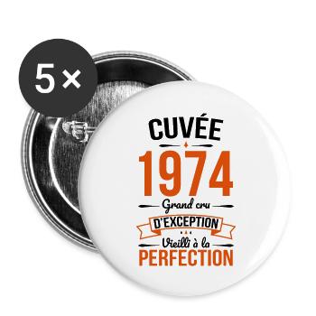 Anniversaire 50 ans - Cuvée 1974 - Cadeau Humour - Lot de 5 grands badges (56 mm) - blanc - Devant