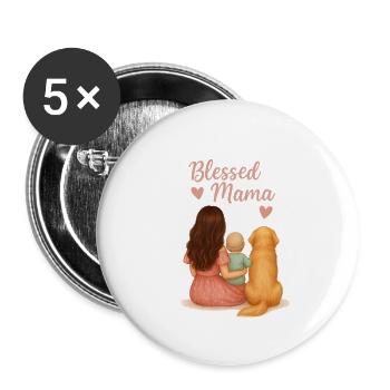 Mom – with Baby and Golden Retriever - Buttons large 2.2''/56 mm (5-pack) - white - Front