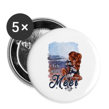 Je veux de la mer – Maritime Girl Design - Lot de 5 grands badges (56 mm) - blanc - Devant