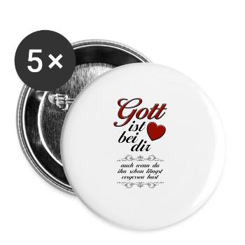 Gott ist bei dir - Buttons groß 56 mm (5er Pack) - Weiß - Vorne