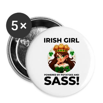 Funny Irish Girl: Powered by Potatoes & Sass - Buttons large 2.2''/56 mm (5-pack) - white - Front