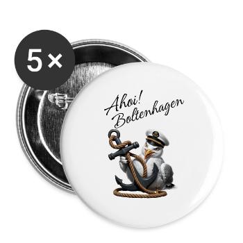 Ahoy Boltenhagen mouette drôle avec ancre - Lot de 5 grands badges (56 mm) - blanc - Devant