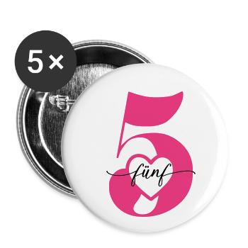 Ziffer Fünf 5 mit Herz - Buttons groß 56 mm (5er Pack) - Weiß - Vorne