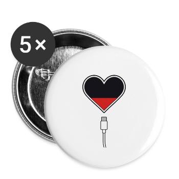 Herz ausgelaugt - Buttons groß 56 mm (5er Pack) - Weiß - Vorne