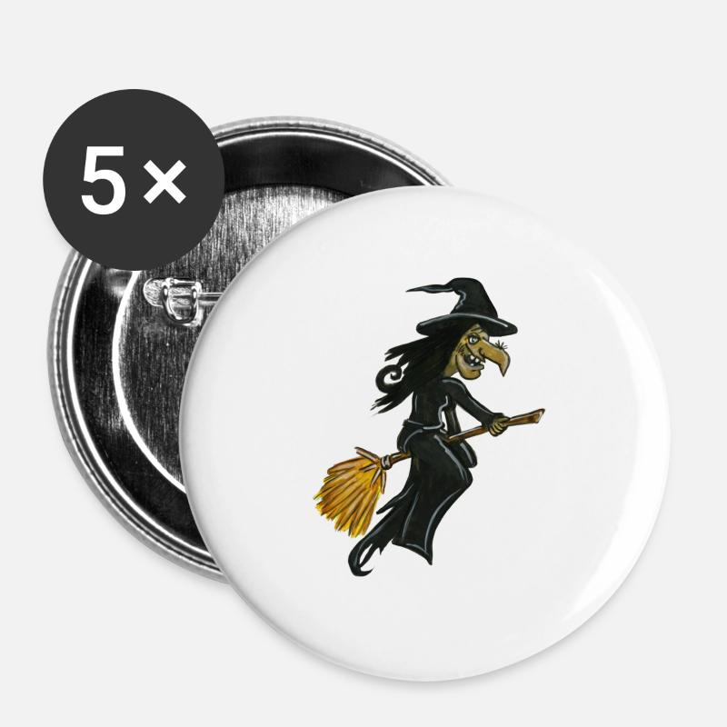 witch witch on broomstick halloween witch - Buttons large 2.2''/56 mm (5-pack) - white