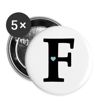 Buchstabe F Anfangsbuchstabe - Buttons groß 56 mm (5er Pack) - Weiß - Vorne