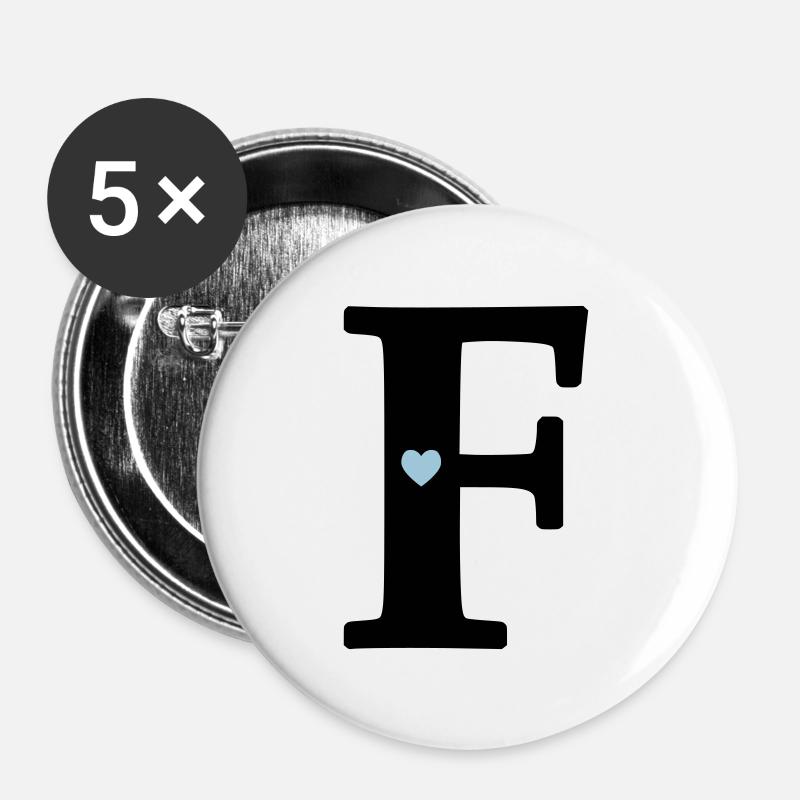 Letter F Initial letter - Buttons large 2.2''/56 mm (5-pack) - white