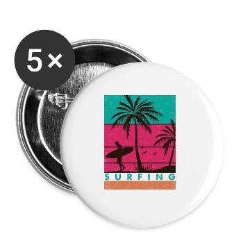 Conception de surf rétro pour les surfeurs et les surfeuses - Lot de 5 grands badges (56 mm) - blanc - Devant