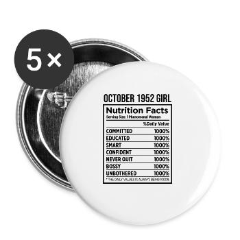 Oktober 1952 - 70. Geburtstag Geschenk. Legende. - Buttons groß 56 mm (5er Pack) - Weiß - Vorne