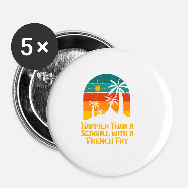Happier Than a Seagull Beach Funny Ocean Humor - Buttons large 2.2''/56 mm (5-pack) - white