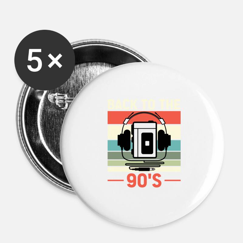 Walkman Back to the 90s - Geschenkidee - Buttons groß 56 mm (5er Pack) - Weiß