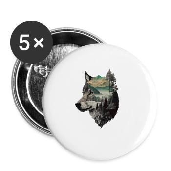 Wolf Wolfskopf Natur Wildnis Wald Bäume Kunst - Buttons groß 56 mm (5er Pack) - Weiß - Vorne