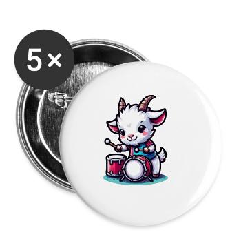 Tambour de chèvre mignon à la ferme - Lot de 5 grands badges (56 mm) - blanc - Devant