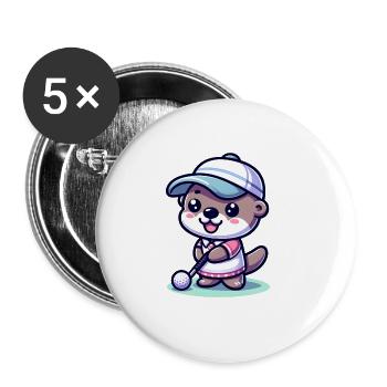 Lustiger Otter Golfspieler auf dem Golfplatz - Buttons groß 56 mm (5er Pack) - Weiß - Vorne