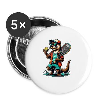 Cool Otter Joueur de Tennis Balle de Sport - Lot de 5 grands badges (56 mm) - blanc - Devant