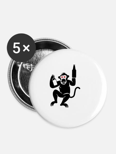 Affe Bier - Buttons groß 56 mm (5er Pack) - Weiß