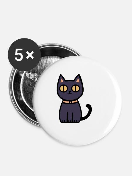 Katze Halloween Kater - Buttons groß 56 mm (5er Pack) - Weiß