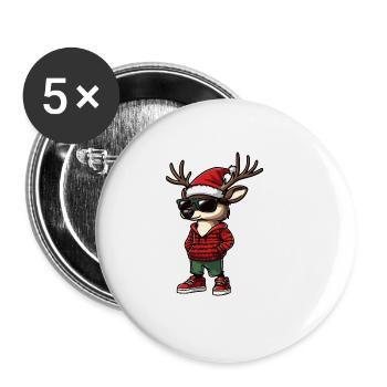 Deer Christmas X-Mas - Buttons large 2.2''/56 mm (5-pack) - white - Front