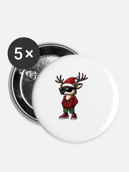 Hirsch Weihnachten X-Mas - Buttons groß 56 mm (5er Pack) - Weiß
