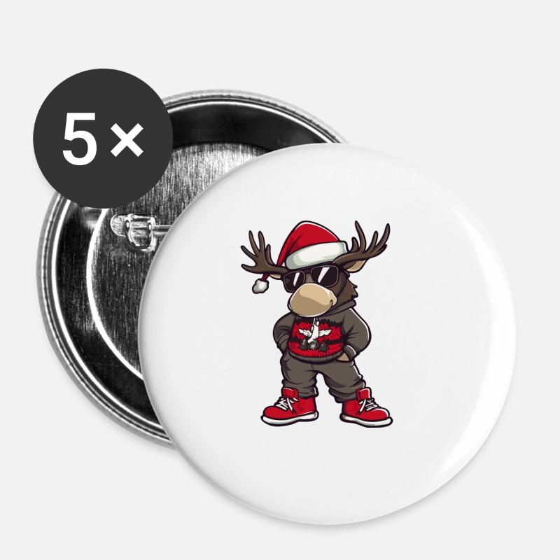 Moose Christmas X-Mas - Buttons large 2.2''/56 mm (5-pack) - white