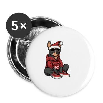 Doberman Chien Noël Noël - Lot de 5 grands badges (56 mm) - blanc - Devant