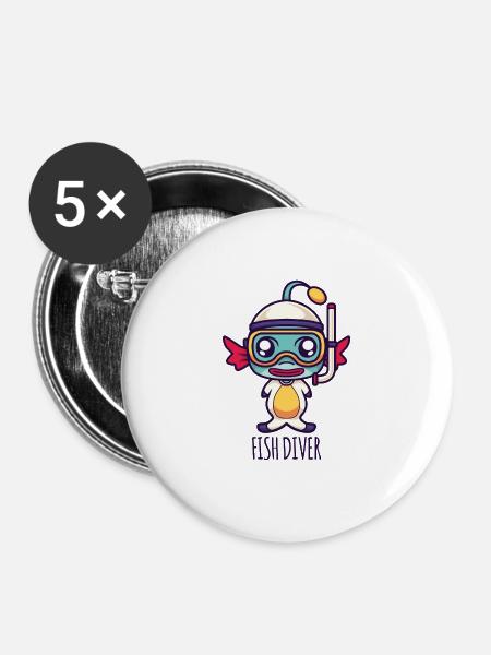 Fish Diver - Buttons groß 56 mm (5er Pack) - Weiß