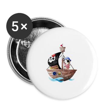 Kleiner Pirat mit seinem Schiff - Buttons groß 56 mm (5er Pack) - Weiß - Vorne