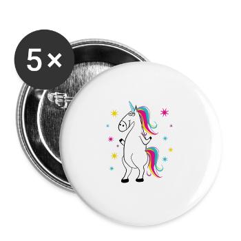 Einhorn - Licorne - Unicorn - Buttons groß 56 mm (5er Pack) - Weiß - Vorne