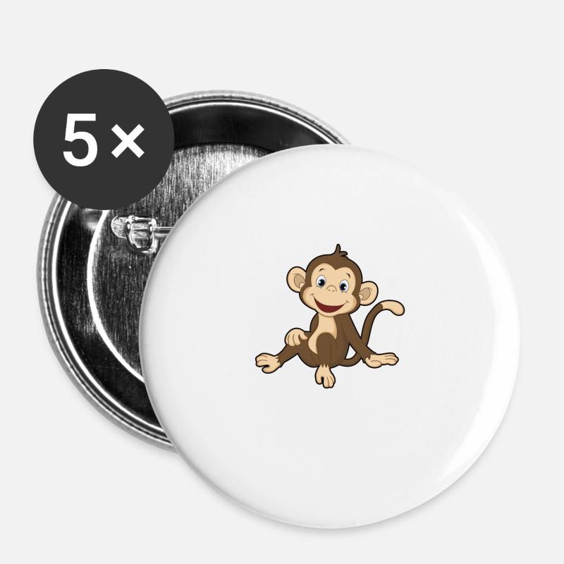 Little monkey sits - Buttons large 2.2''/56 mm (5-pack) - white