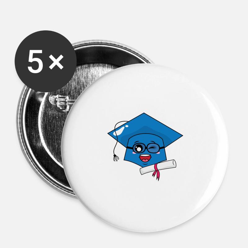 Nice graduation hat and diploma - Buttons large 2.2''/56 mm (5-pack) - white