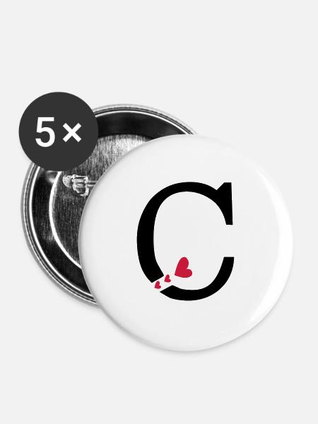 Großbuchstabe C mit Herzen - Buttons groß 56 mm (5er Pack) - Weiß