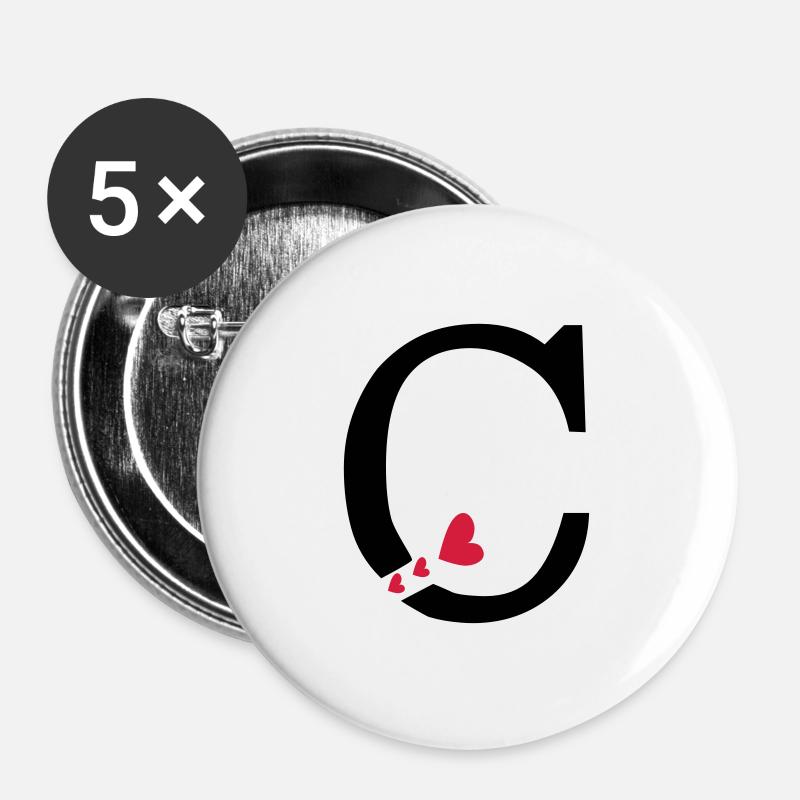 Großbuchstabe C mit Herzen - Buttons groß 56 mm (5er Pack) - Weiß