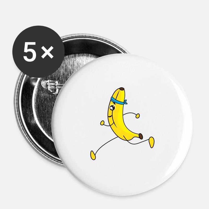 Banana running cartoon - Buttons large 2.2''/56 mm (5-pack) - white