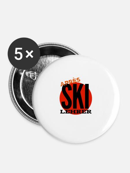 Apres Ski Lehrer - Buttons groß 56 mm (5er Pack) - Weiß