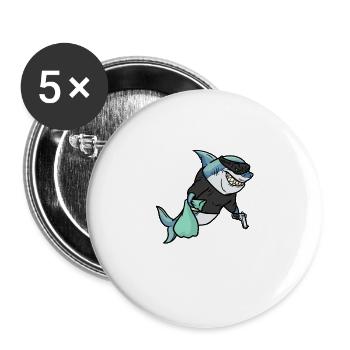 Robber Shark , Hai Räuber - Buttons groß 56 mm (5er Pack) - Weiß - Vorne