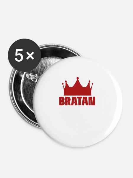 bratan mit krone - Buttons groß 56 mm (5er Pack) - Weiß