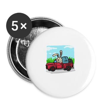Bunny avec la voiture pendant le voyage - Lot de 5 grands badges (56 mm) - blanc - Devant