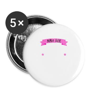 Nähen Näh Fee T-Shirt I Geschenk für Näherinnen - Buttons groß 56 mm (5er Pack) - Weiß - Vorne