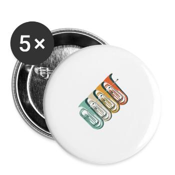 Retro Tuba Spieler Geschenk Vintage Geschenkidee - Buttons groß 56 mm (5er Pack) - Weiß - Vorne