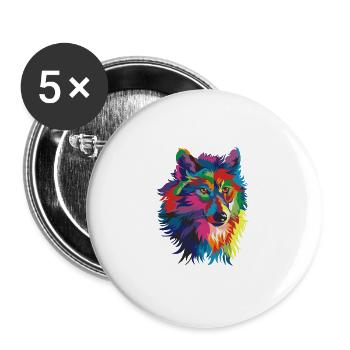 Loup coloré - Lot de 5 grands badges (56 mm) - blanc - Devant