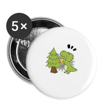 T-Rex Tyrannosaurus Dino Réveillon de Noël Noël - Lot de 5 grands badges (56 mm) - blanc - Devant